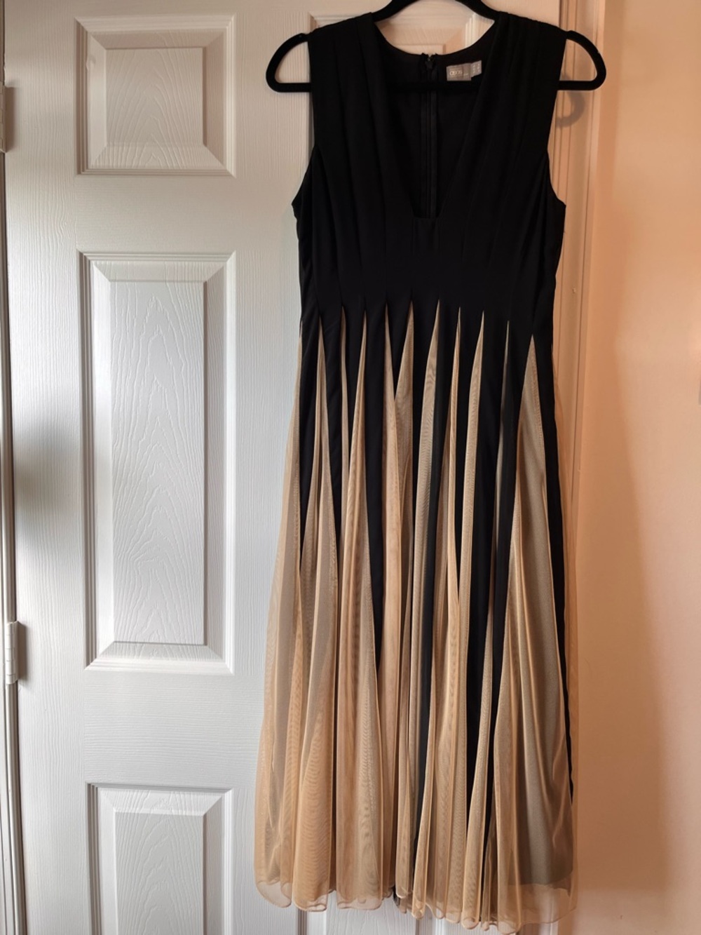 ASOS Black and Beige Sleeveless Pleated Midi Dress